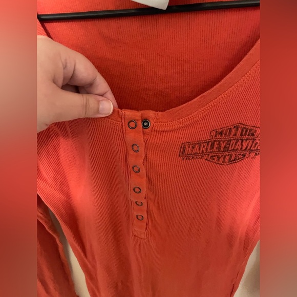 ✨Women’s Harley Davidson Orange Long Sleeve Top Size L - Picture 3 of 11